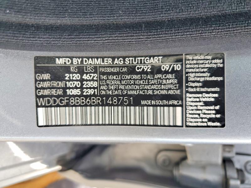 Продажа на аукционе авто 2011 Mercedes-benz C, vin: WDDGF8BB6BR148751, номер лота: 67136186