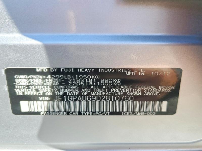Продажа на аукционе авто 2013 Subaru Impreza, vin: JF1GPAU69D2810760, номер лота: 69060536