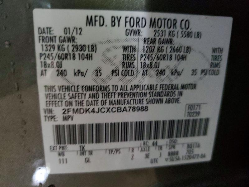 Auction sale of the 2012 Ford Edge, vin: 2FMDK4JCXCBA78988, lot number: 69491256