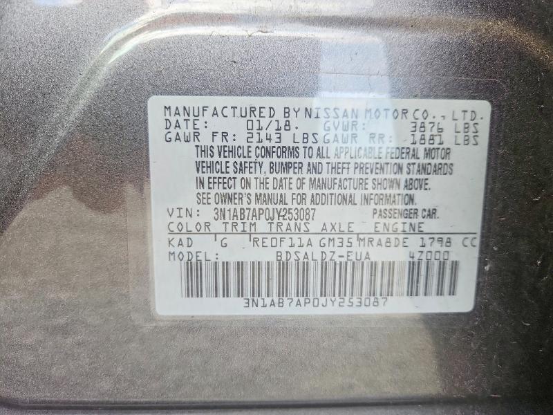 69073306 :رقم المزاد ، 3N1AB7AP0JY253087 vin ، 2018 Nissan Sentra مزاد بيع