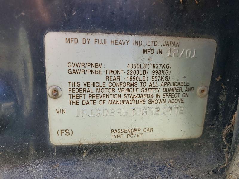 Aukcja sprzedaży 2002 Subaru Impreza, vin: JF1GD29672G521772, numer aukcji: 68946516