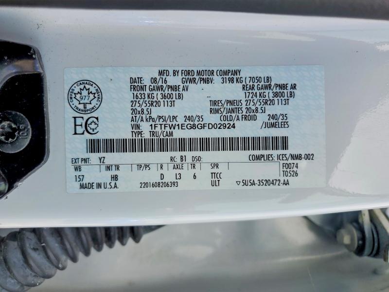 Aukcja sprzedaży 2016 Ford F150, vin: 1FTFW1EG8GFD02924, numer aukcji: 65709856