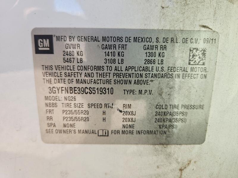2012 Cadillac Srx მანქანა იყიდება აუქციონზე, vin: 3GYFNBE39CS519310, აუქციონის ნომერი: 67510236