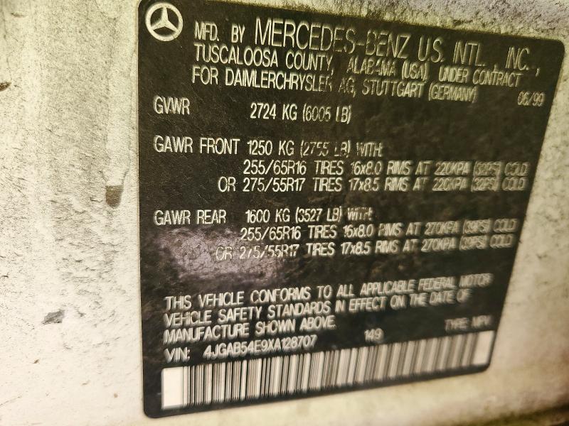 Aukcja sprzedaży 1999 Mercedes-benz Ml, vin: 4JGAB54E9XA128707, numer aukcji: 68370906