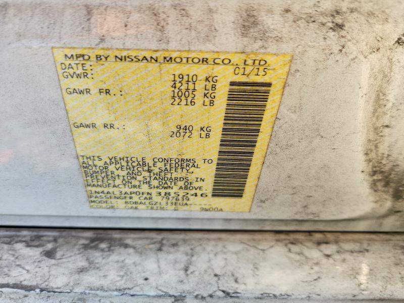 2015 Nissan Altima მანქანა იყიდება აუქციონზე, vin: 1N4AL3AP0FN385246, აუქციონის ნომერი: 68370896