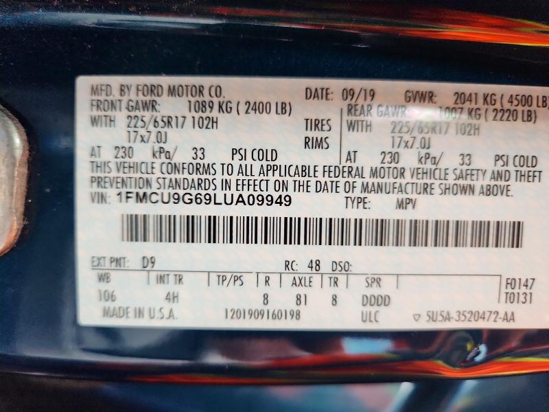 Продаж на аукціоні авто 2020 Ford Escape, vin: 1FMCU9G69LUA09949, номер лоту: 67131126
