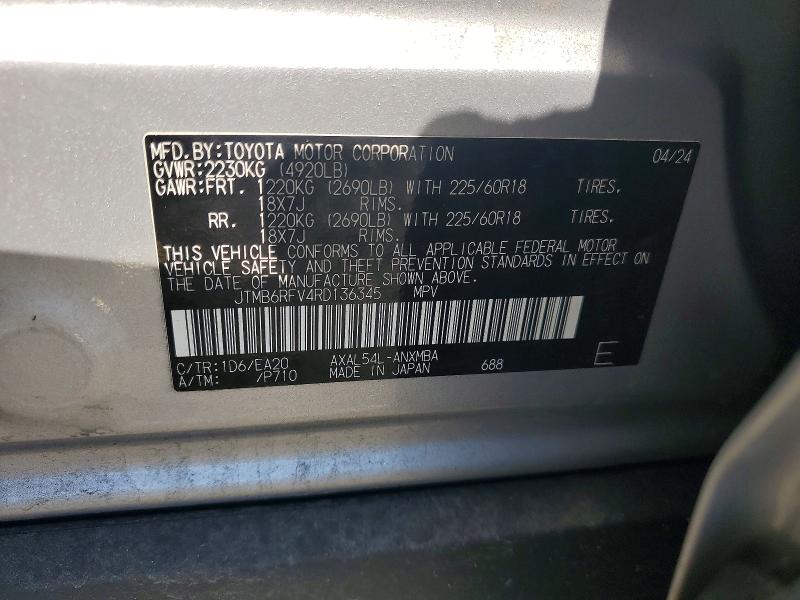 67704606 :رقم المزاد ، JTMB6RFV4RD136345 vin ، 2024 Toyota Rav4 مزاد بيع