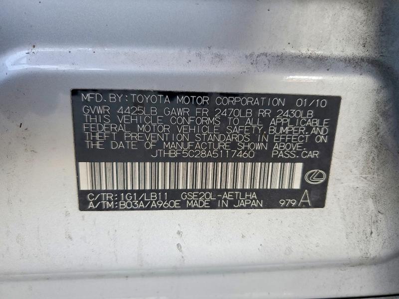 Aukcja sprzedaży 2010 Lexus Is 250, vin: JTHBF5C28A5117460, numer aukcji: 66618526
