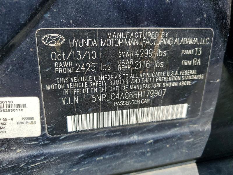 2011 Hyundai Sonata მანქანა იყიდება აუქციონზე, vin: 5NPEC4AC6BH179907, აუქციონის ნომერი: 69764526