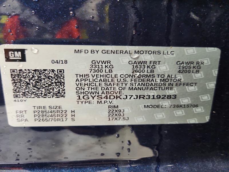 2018 Cadillac Escalade მანქანა იყიდება აუქციონზე, vin: 1GYS4DKJ7JR319283, აუქციონის ნომერი: 68654356