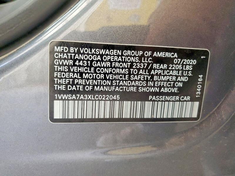 Продажа на аукционе авто 2020 Volkswagen Passat, vin: 1VWSA7A3XLC022045, номер лота: 67659816