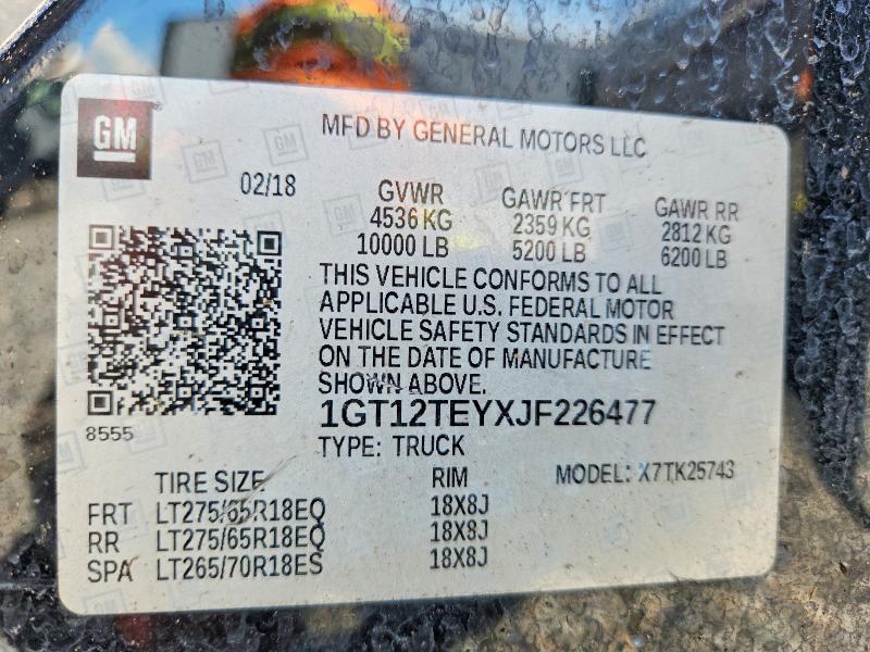 Продаж на аукціоні авто 2018 Gmc Sierra, vin: 1GT12TEYXJF226477, номер лоту: 68448336