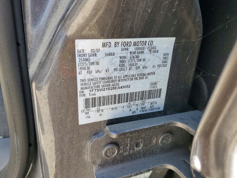 59409796 :رقم المزاد ، 1FTSW21R28EA45052 vin ، 2008 Ford F250 مزاد بيع