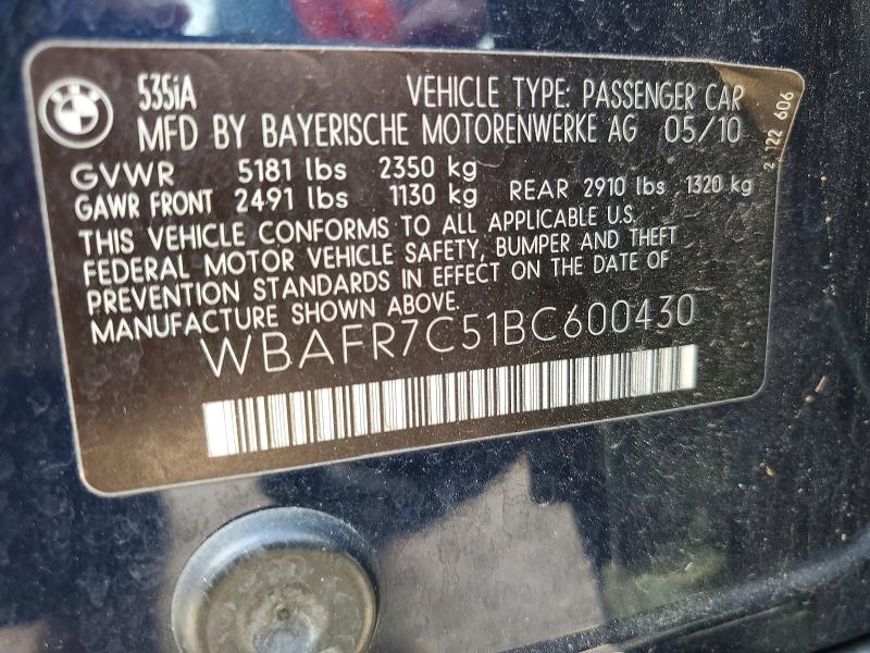 Aukcja sprzedaży 2011 Bmw 535, vin: WBAFR7C51BC600430, numer aukcji: 68150896