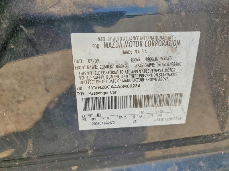 2010 Mazda 6 მანქანა იყიდება აუქციონზე, vin: 1YVHZ8CA4A5M00234, აუქციონის ნომერი: 68007876