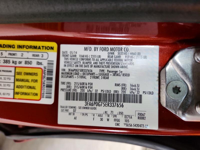 Продажа на аукционе авто 2014 Ford Fusion, vin: 3FA6P0G75ER337656, номер лота: 70340056