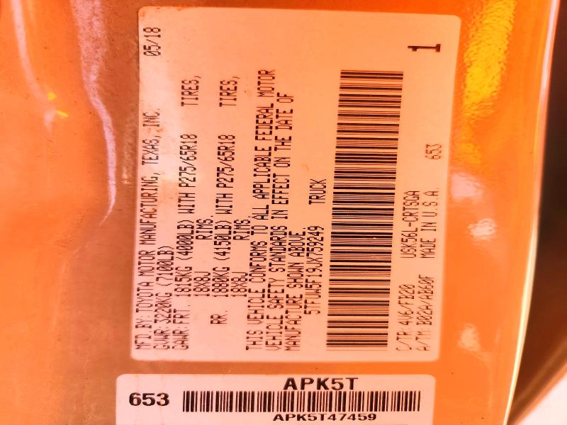 67346976 :رقم المزاد ، 5TFUW5F19JX759249 vin ، 2018 Toyota Tundra مزاد بيع