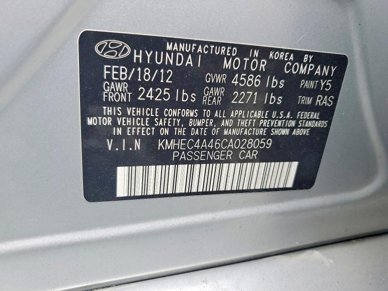70766966 :رقم المزاد ، KMHEC4A46CA028059 vin ، 2012 Hyundai Sonata مزاد بيع