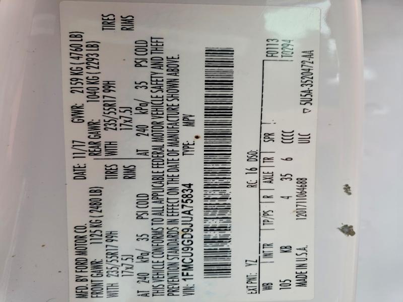 Продажа на аукционе авто 2018 Ford Escape, vin: 1FMCU9GD9JUA75834, номер лота: 70874236