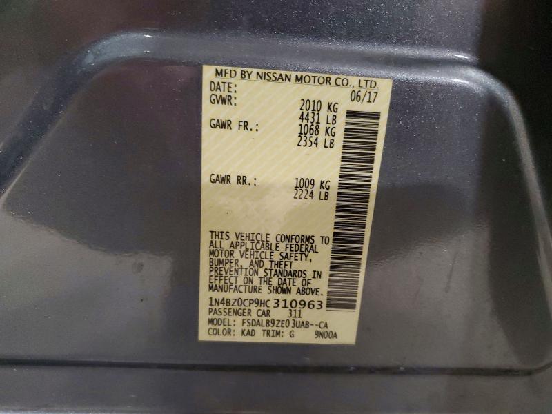 67445496 :رقم المزاد ، 1N4BZ0CP9HC310963 vin ، 2017 Nissan Leaf مزاد بيع