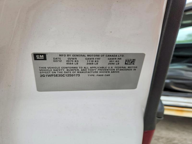 2012 Chevrolet Impala მანქანა იყიდება აუქციონზე, vin: 2G1WF5E35C1259173, აუქციონის ნომერი: 68912656