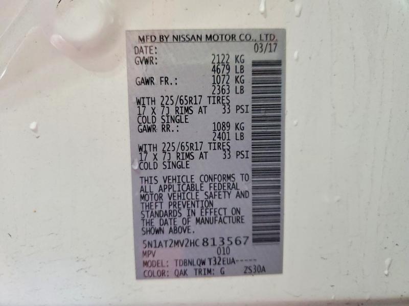 Продаж на аукціоні авто 2017 Nissan Rogue, vin: 5N1AT2MV2HC813567, номер лоту: 66595266