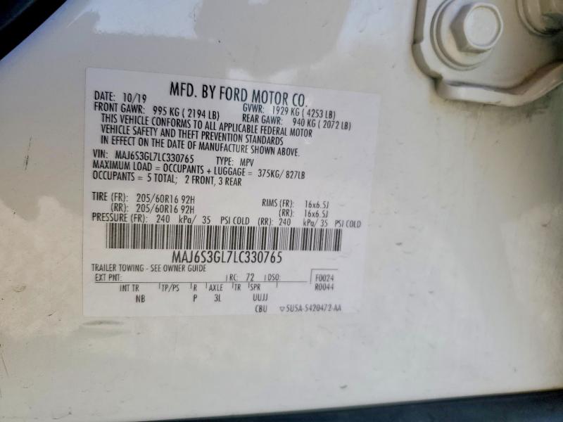 69160836 :رقم المزاد ، MAJ6S3GL7LC330765 vin ، 2020 Ford Ecosport مزاد بيع
