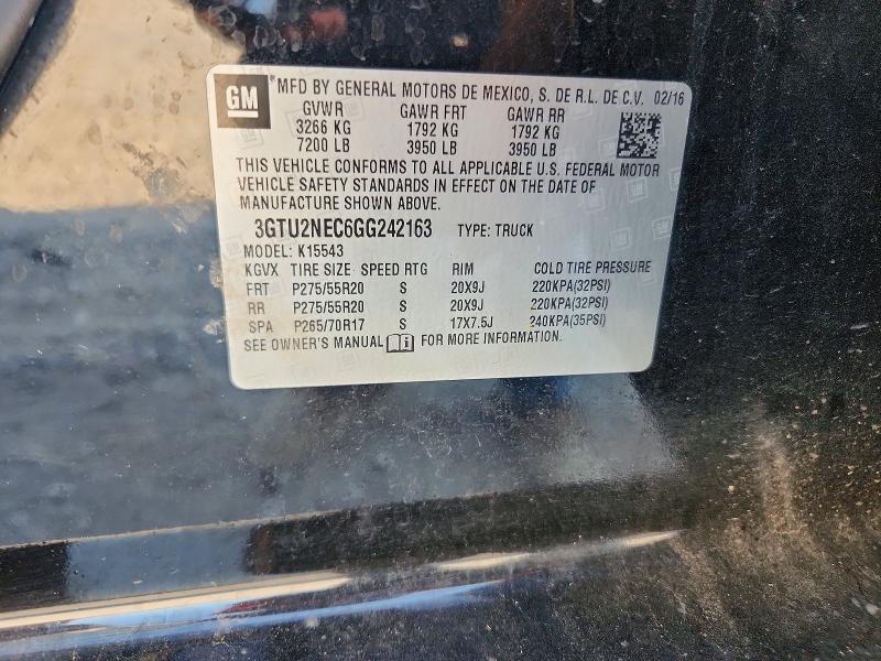 2016 Gmc Sierra მანქანა იყიდება აუქციონზე, vin: 3GTU2NEC6GG242163, აუქციონის ნომერი: 67681336