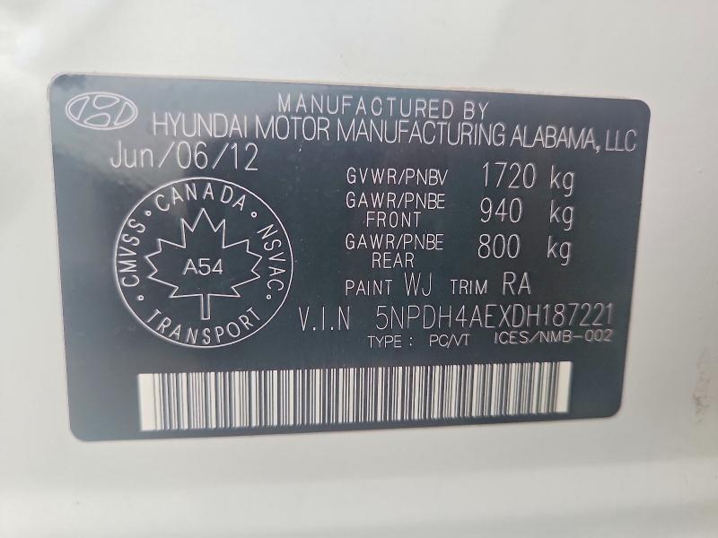 Продаж на аукціоні авто 2013 Hyundai Elantra, vin: 5NPDH4AEXDH187221, номер лоту: 68313616