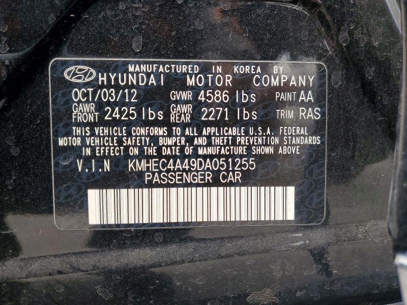 2013 Hyundai Sonata მანქანა იყიდება აუქციონზე, vin: KMHEC4A49DA051255, აუქციონის ნომერი: 69370266