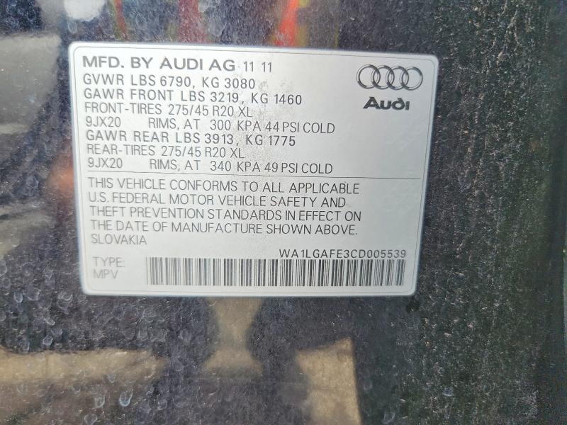 Aukcja sprzedaży 2012 Audi Q7, vin: WA1LGAFE3CD005539, numer aukcji: 68957016