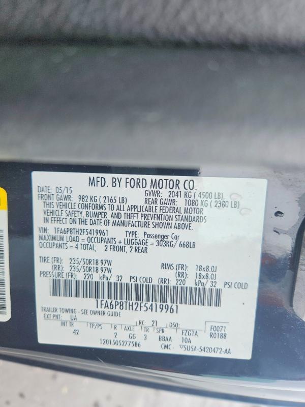 Продаж на аукціоні авто 2015 Ford Mustang, vin: 1FA6P8TH2F5419961, номер лоту: 69118656
