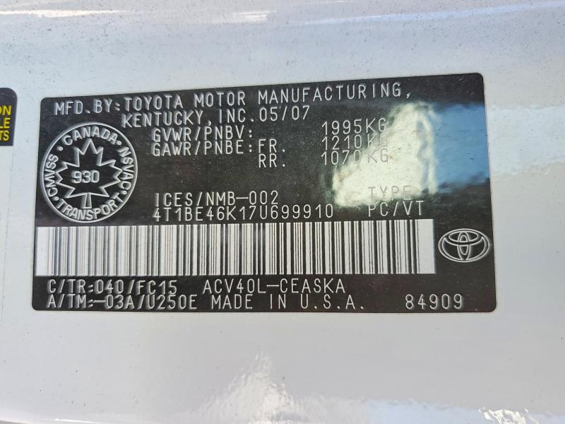 68045596 :رقم المزاد ، 4T1BE46K17U699910 vin ، 2007 Toyota Camry مزاد بيع