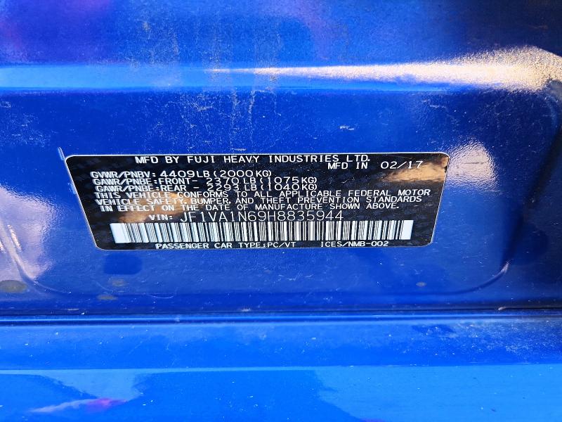 2017 Subaru Wrx მანქანა იყიდება აუქციონზე, vin: JF1VA1N69H8835944, აუქციონის ნომერი: 67489436