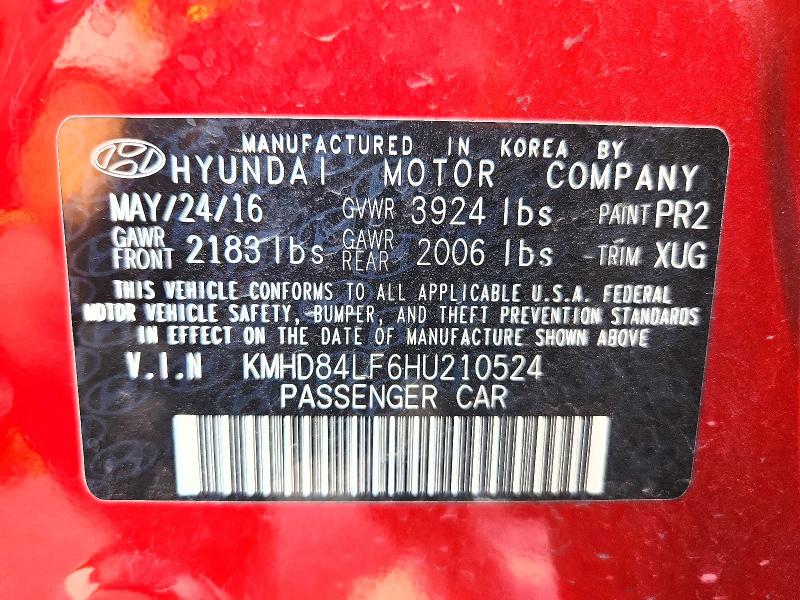 Aukcja sprzedaży 2017 Hyundai Elantra, vin: KMHD84LF6HU210524, numer aukcji: 69123716