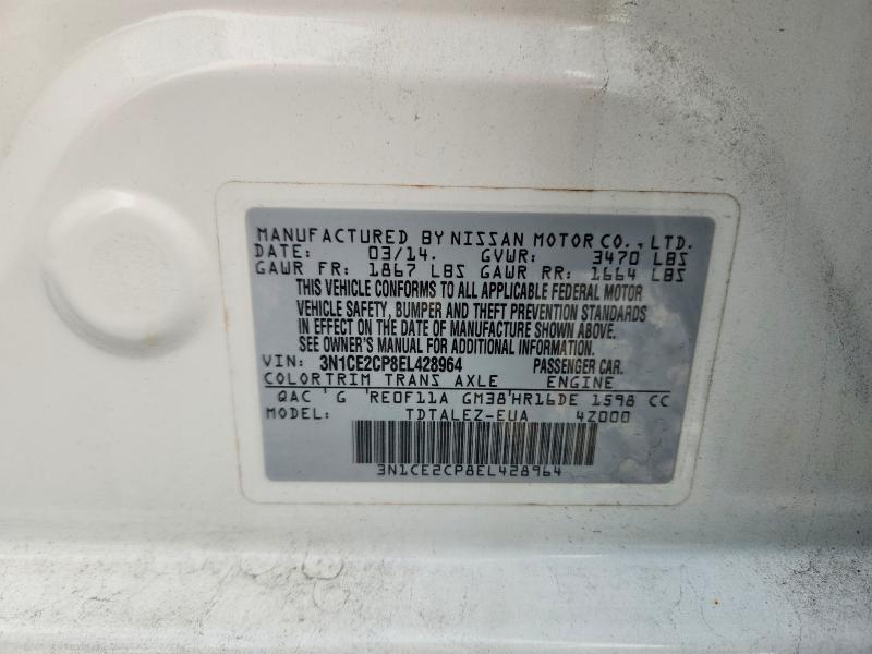 69995656 :رقم المزاد ، 3N1CE2CP8EL428964 vin ، 2014 Nissan Versa Note مزاد بيع