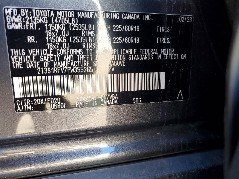 2023 Toyota Rav4 მანქანა იყიდება აუქციონზე, vin: 2T3S1RFV7PW355265, აუქციონის ნომერი: 67698736