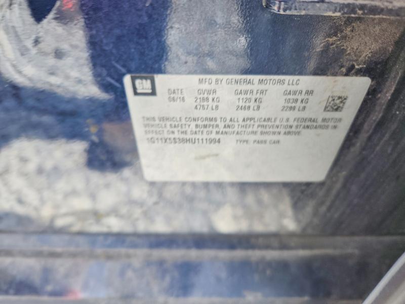 69179126 :رقم المزاد ، 1G11X5S38HU111994 vin ، 2017 Chevrolet Impala مزاد بيع