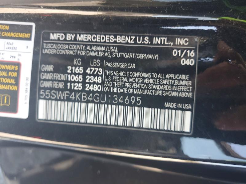 68147596 :رقم المزاد ، 55SWF4KB4GU134695 vin ، 2016 Mercedes-benz C مزاد بيع