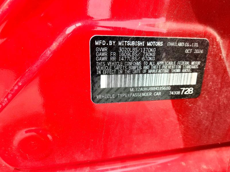 Aukcja sprzedaży 2024 Mitsubishi Mirage, vin: ML32AUHJ8RH035610, numer aukcji: 68515696