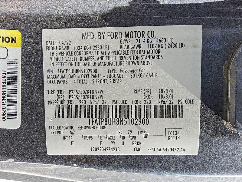 Aukcja sprzedaży 2022 Ford Mustang, vin: 1FATP8UH8N5102900, numer aukcji: 68109456