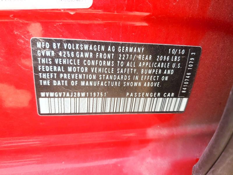 Продажа на аукционе авто 2011 Volkswagen Gti, vin: WVWGV7AJ2BW119751, номер лота: 67712786