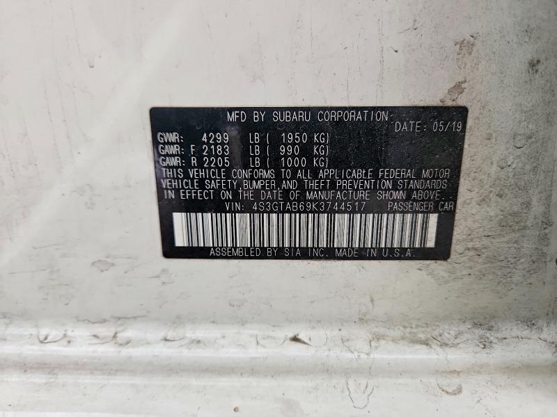 2019 Subaru Impreza მანქანა იყიდება აუქციონზე, vin: 4S3GTAB69K3744517, აუქციონის ნომერი: 70542776