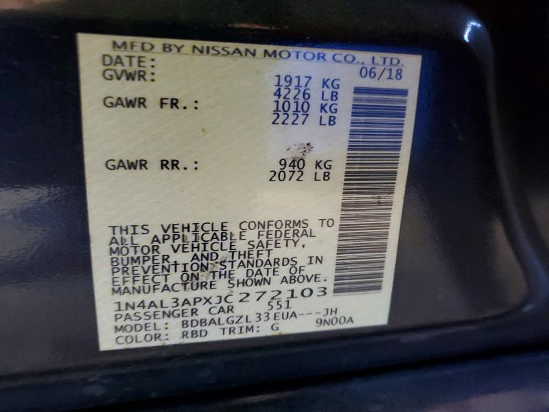Продаж на аукціоні авто 2018 Nissan Altima, vin: 1N4AL3APXJC272103, номер лоту: 67787296