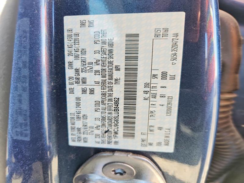 Auction sale of the 2020 Ford Escape, vin: 1FMCU9G65LUB84862, lot number: 68766306