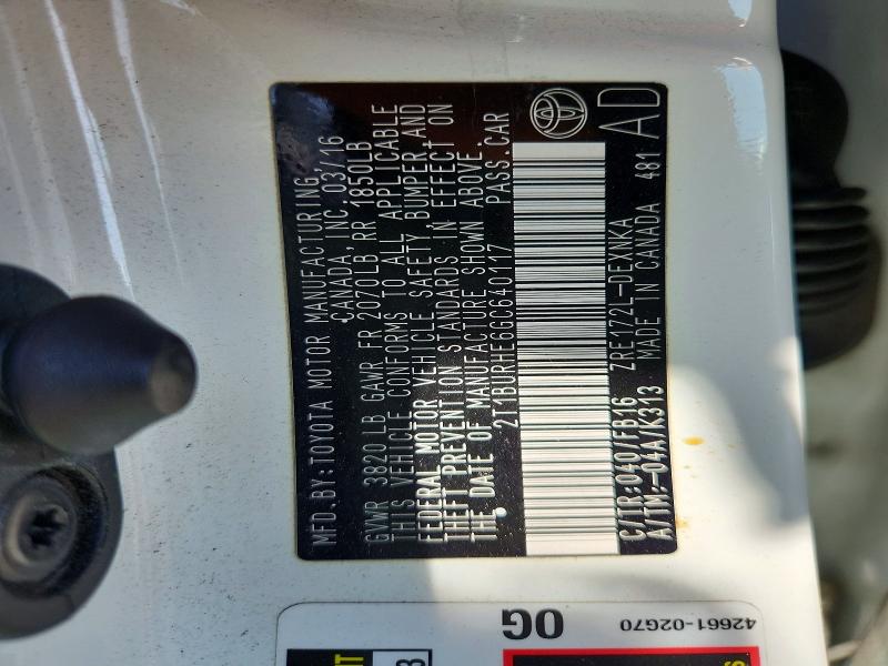 70342786 :رقم المزاد ، 2T1BURHE6GC640117 vin ، 2016 Toyota Corolla مزاد بيع