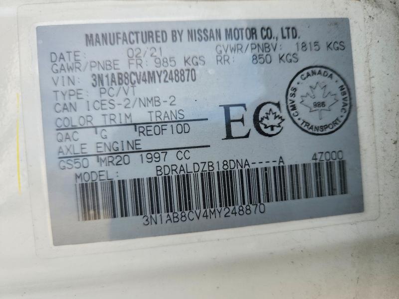 Продажа на аукционе авто 2021 Nissan Sentra, vin: 3N1AB8CV4MY248870, номер лота: 70464966