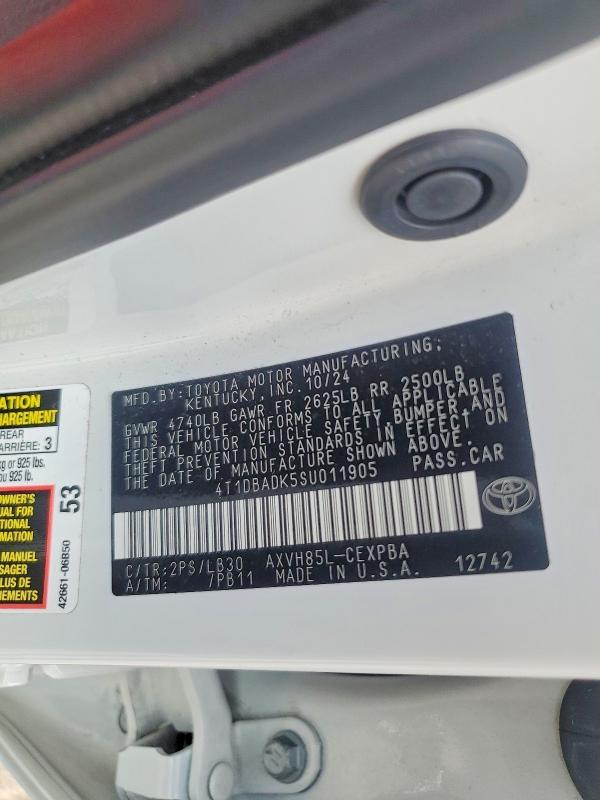 67842596 :رقم المزاد ، 4T1DBADK5SU011905 vin ، 2025 Toyota Camry مزاد بيع