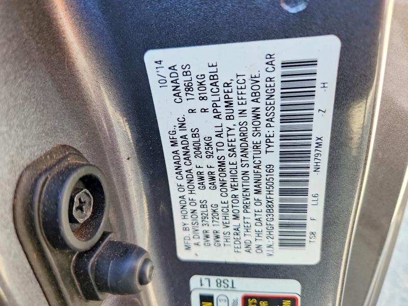68107426 :رقم المزاد ، 2HGFG3B8XFH505169 vin ، 2015 Honda Civic مزاد بيع