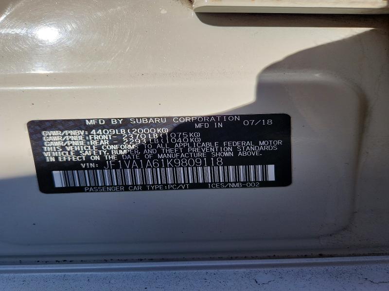 68799726 :رقم المزاد ، JF1VA1A61K9809118         vin ، 2019 Subaru Wrx مزاد بيع